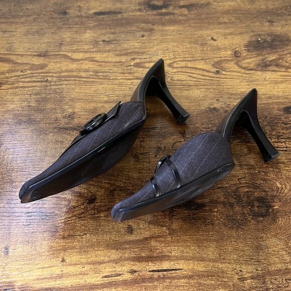 Nolan Belk Black Striped Large Button “Zachary” Fabric Upper Mules - Picture 4 of 11